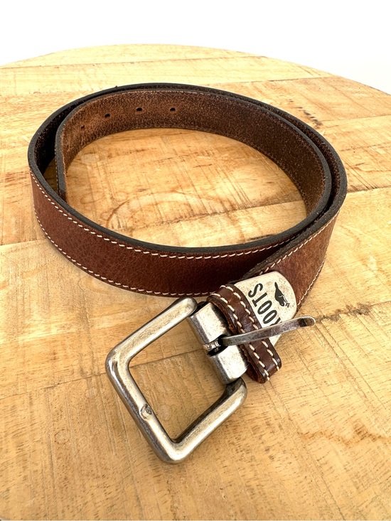 Roots Accessories - Roots Brown Leather Belt with Metal Buckle, Leather